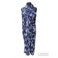 Duża chusta plażowa - eleganckie PAREO XXL szyfon białe kwiatuszki